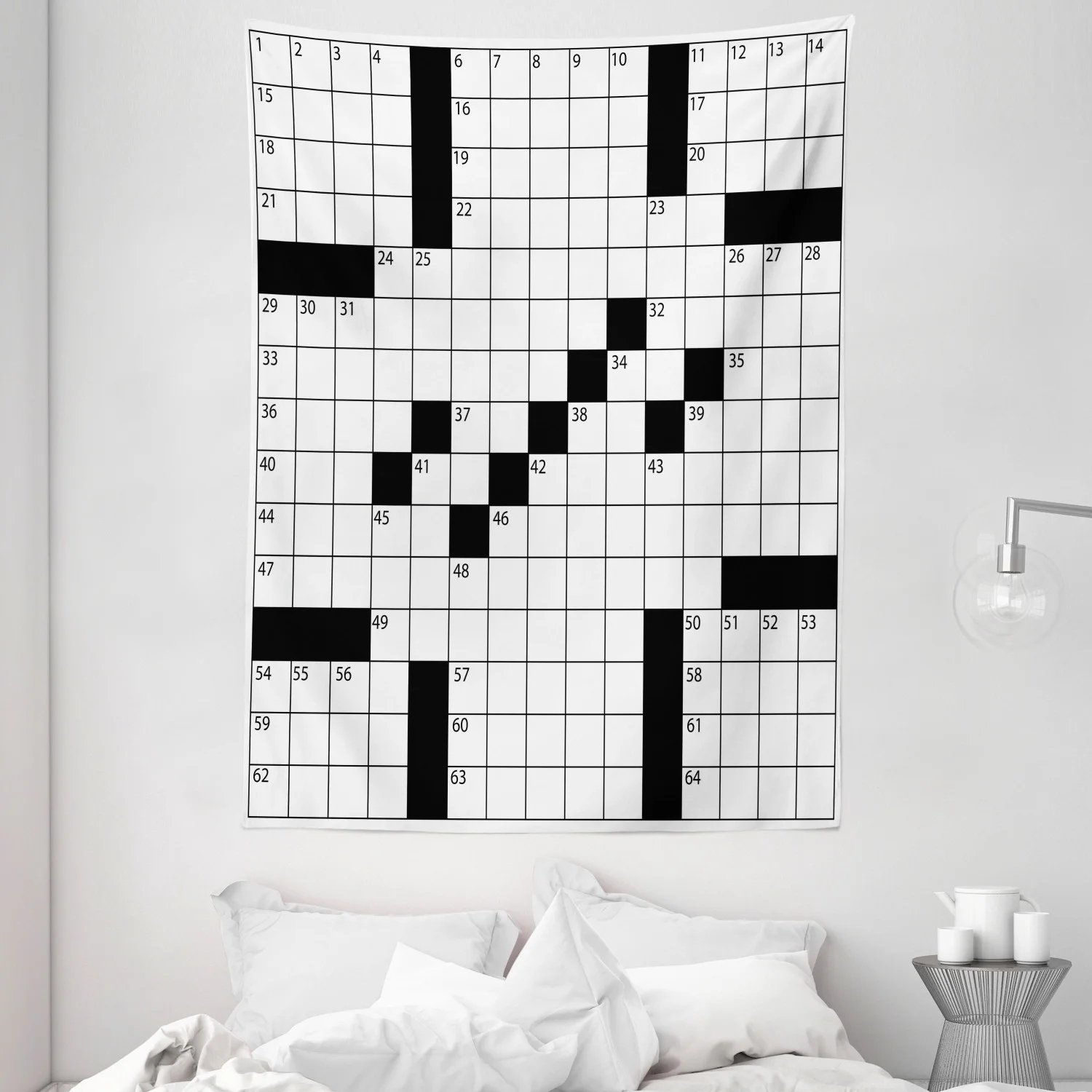 Word Search Puzzle Tapestry Blank Newspaper Style Crossword Puzzle With Numbers In Word Grid Wall Hanging For Bedroom Living Room Dorm Decor 60W X 80L Inches Black And White By Ambesonne 