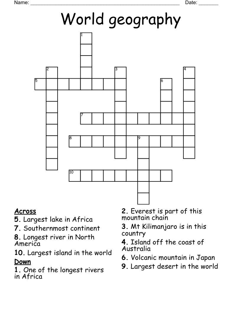 World Geography Crossword WordMint