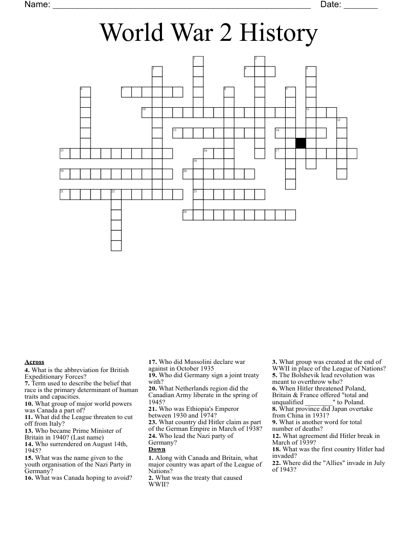 World War 2 History Crossword WordMint