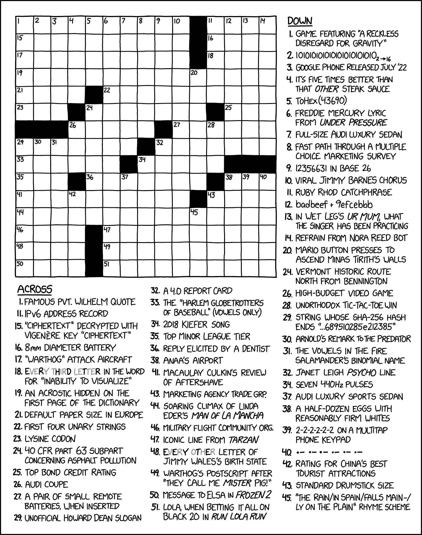 xkcd crossword puzzle is it solvable or just a joke r puzzles